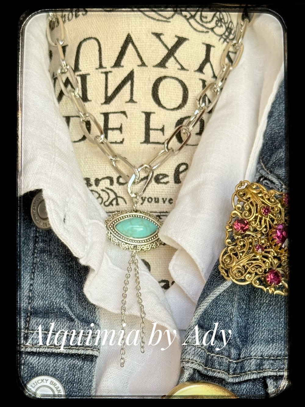 Turquoise PENDANT and silver statement  necklace